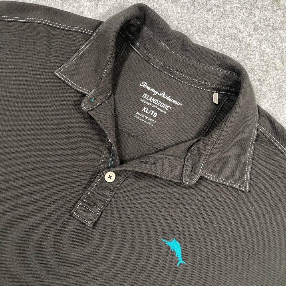 Tommy Bahama Mens Polo XL Black IslandZone 37.5 Pima Cotton Contrast Stitch
